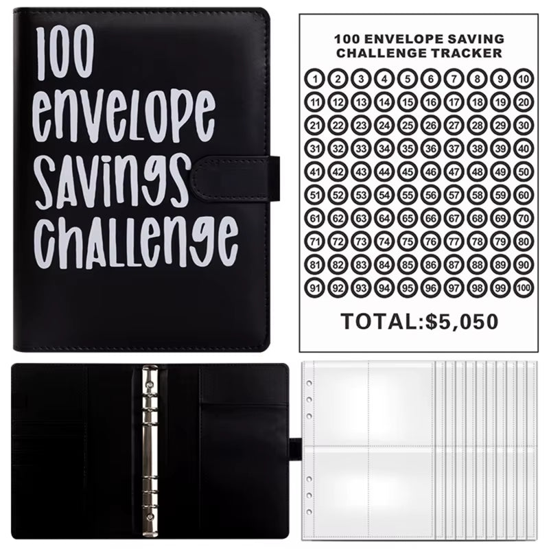 100 Envelope Challenge Binder save Savings Challenges Loose-Leaf Binder Budget Binder with Cash Envelopes Money Organizer System