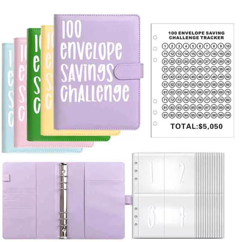 100 Envelope Challenge Binder save Savings Challenges Loose-Leaf Binder Budget Binder with Cash Envelopes Money Organizer System
