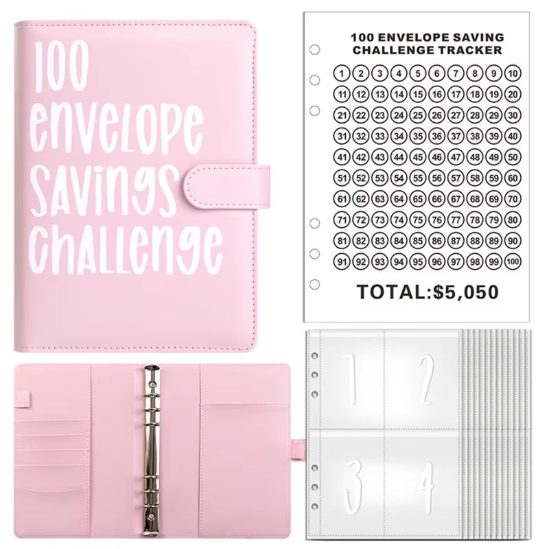 100 Envelope Challenge Binder save Savings Challenges Loose-Leaf Binder Budget Binder with Cash Envelopes Money Organizer System