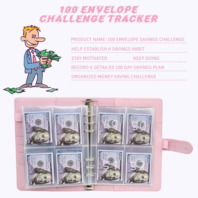 100 Envelope Challenge Binder save Savings Challenges Loose-Leaf Binder Budget Binder with Cash Envelopes Money Organizer System