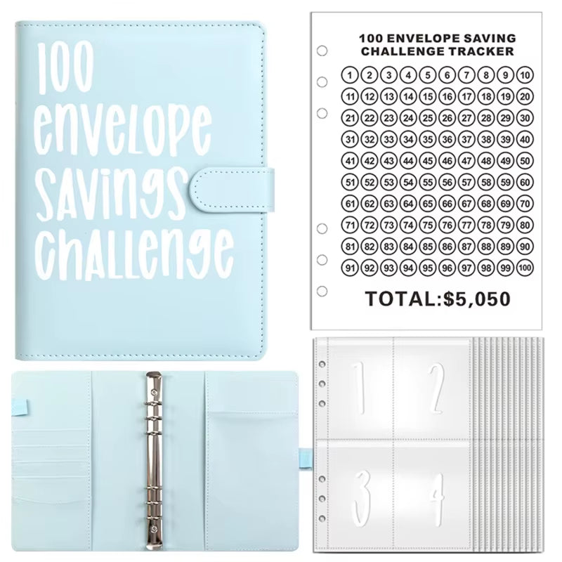 100 Envelope Challenge Binder save Savings Challenges Loose-Leaf Binder Budget Binder with Cash Envelopes Money Organizer System