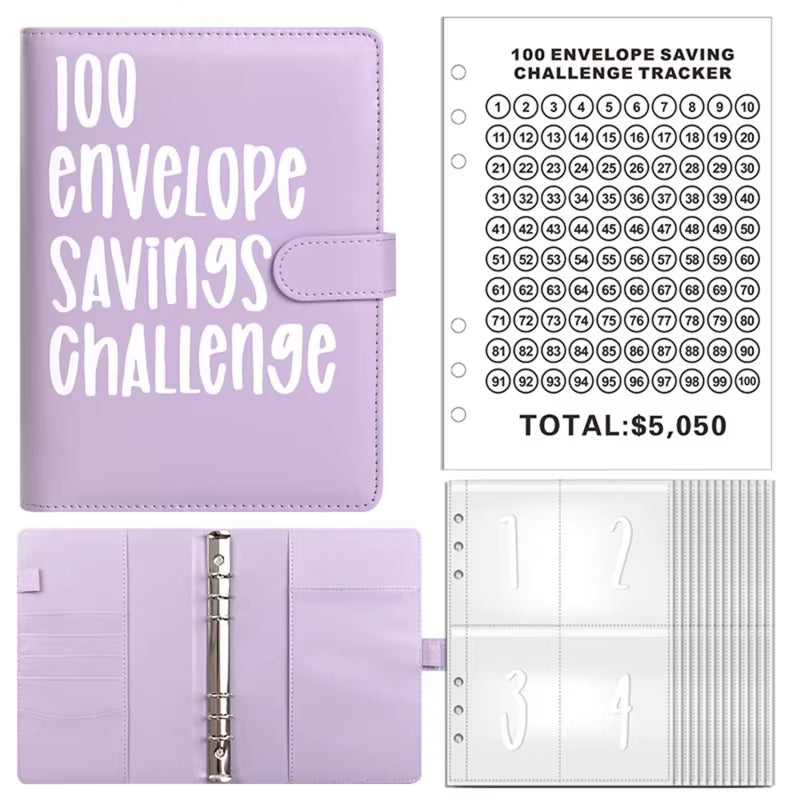 100 Envelope Challenge Binder save Savings Challenges Loose-Leaf Binder Budget Binder with Cash Envelopes Money Organizer System
