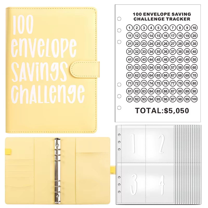 100 Envelope Challenge Binder save Savings Challenges Loose-Leaf Binder Budget Binder with Cash Envelopes Money Organizer System
