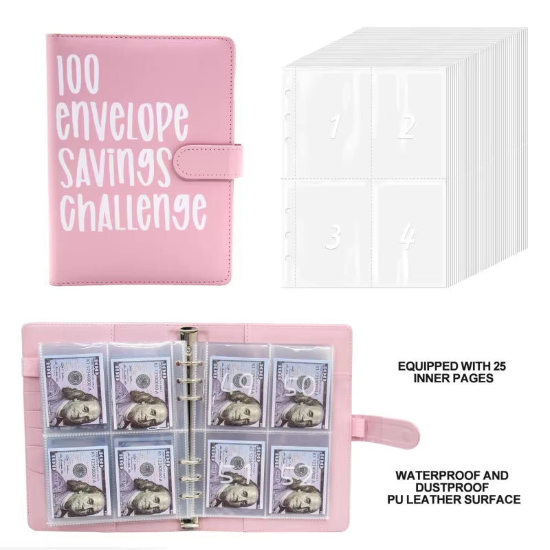 100 Envelope Challenge Binder save Savings Challenges Loose-Leaf Binder Budget Binder with Cash Envelopes Money Organizer System